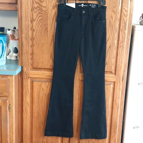 7 For All Mankind NWT Women's Size 28 Black Slim Trouser Flare Denim Jeans Pants - Picture 3 of 15